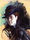 Black Canvas Paintings - Girl In A Black Hat